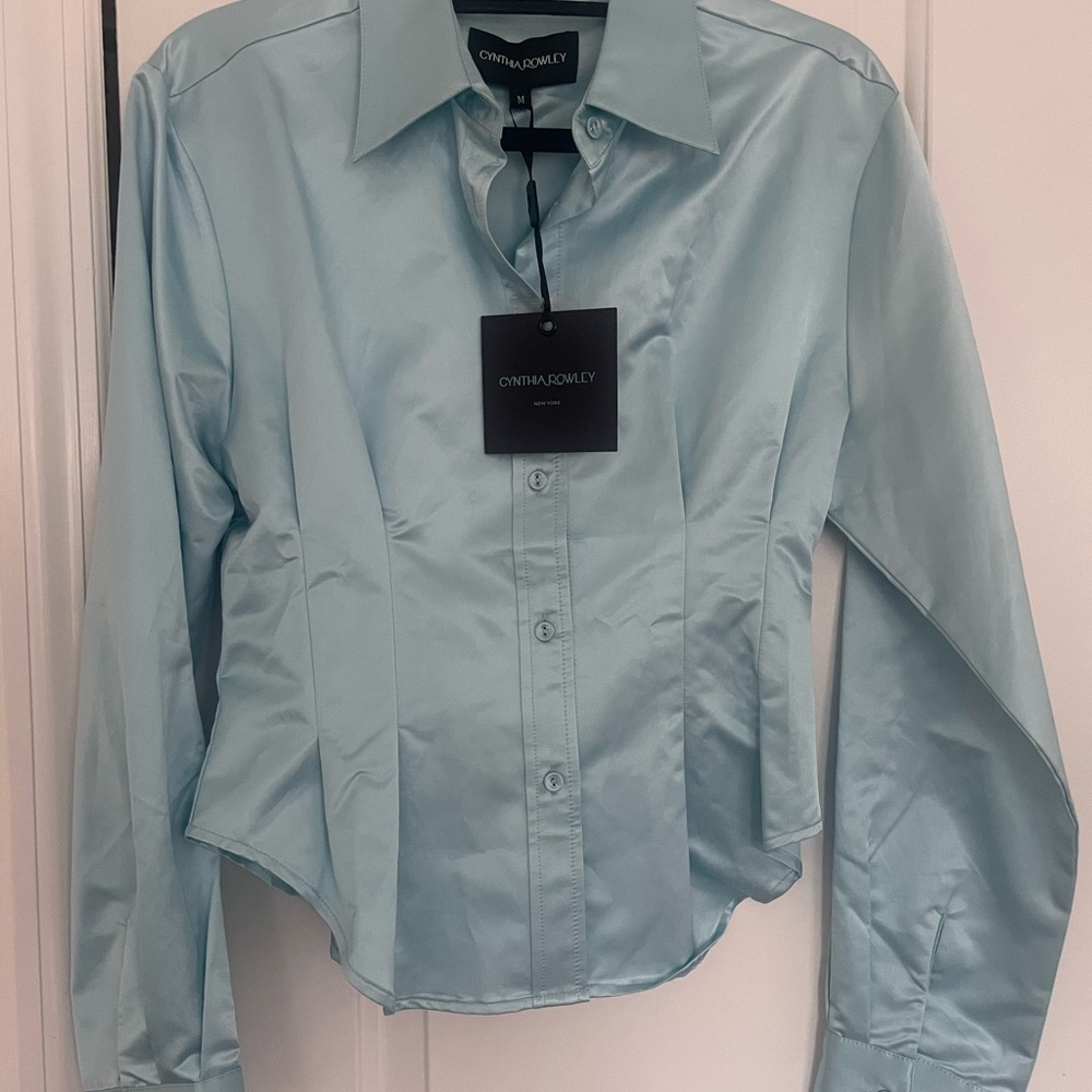 Cynthia Rowley front button satin like, long sleeve blouse. - Picture 7 of 7